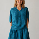 100% Linen Rolled Sleeve Back Tie Detail Blouse