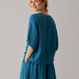 100% Linen Rolled Sleeve Back Tie Detail Blouse