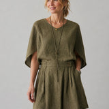 100% Linen Rolled Sleeve Back Tie Detail Blouse