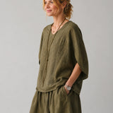 100% Linen Rolled Sleeve Back Tie Detail Blouse