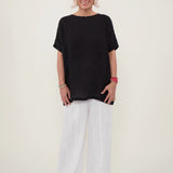 100% Linen Rolled Sleeve Back Tie Detail Blouse