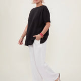 100% Linen Rolled Sleeve Back Tie Detail Blouse
