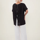 100% Linen Rolled Sleeve Back Tie Detail Blouse