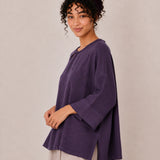 100% Linen Round-Neck A-Line Bell-Sleeve Top with Knot Detail