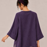 100% Linen Round-Neck A-Line Bell-Sleeve Top with Knot Detail