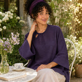 100% Linen Round-Neck A-Line Bell-Sleeve Top with Knot Detail