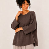 100% Linen Round-Neck Batwing-Sleeve Relaxed Top