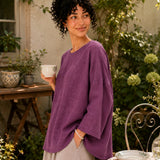 100% Linen Round-Neck Batwing-Sleeve Relaxed Top