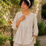 100% Linen Round-Neck Button-Front Empire-Waist Top