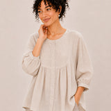 100% Linen Round-Neck Button-Front Empire-Waist Top