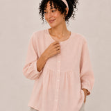 100% Linen Round-Neck Button-Front Empire-Waist Top