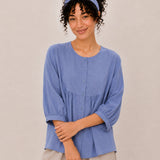 100% Linen Round-Neck Button-Front Empire-Waist Top
