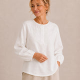 100% Linen Round-Neck Embroidered Relaxed Top