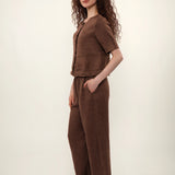 100% Linen Round Neck 3/4 Sleeve Fringe Hem Blouse
