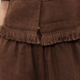 100% Linen Round Neck 3/4 Sleeve Fringe Hem Blouse