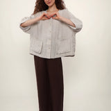 100% Linen Round Neck 3/4 Sleeve Patch Pocket Blouse