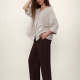 100% Linen Round Neck 3/4 Sleeve Patch Pocket Blouse