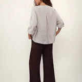 100% Linen Round Neck 3/4 Sleeve Patch Pocket Blouse