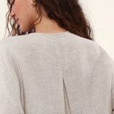 100% Linen Round Neck 3/4 Sleeve Patch Pocket Blouse