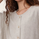 100% Linen Round Neck 3/4 Sleeve Patch Pocket Blouse