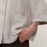 100% Linen Round Neck 3/4 Sleeve Patch Pocket Blouse
