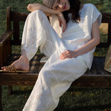 100% Linen Round Neck Cap Sleeve Side Slit Blouse
