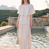 100% Linen Round Neck Cape Overlay Blouse