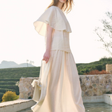 100% Linen Round Neck Cape Overlay Blouse