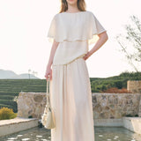 100% Linen Round Neck Cape Overlay Blouse