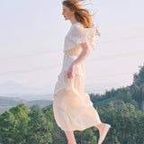 100% Linen Round Neck Cape Overlay Blouse