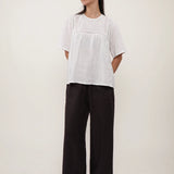100% Linen Round Neck Embroidery Eyelet Cutout Blouse