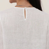 100% Linen Round Neck Embroidery Eyelet Cutout Blouse