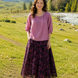100% Linen Round Neck Half Button Balloon 3/4 Sleeve Blouse