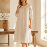 100% Linen Round Neck Half Sleeve Maxi Dress