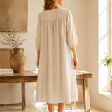 100% Linen Round Neck Half Sleeve Maxi Dress