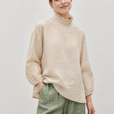 100% Linen Round Neck Puff Sleeve Smock Top