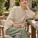 100% Linen Round Neck Puff Sleeve Smock Top