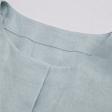 100% Linen Round Neck Raglan Sleeve Curved Hem Blouse