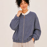 100% Linen Rounded-Neck Zip-Front Cropped Jacket