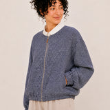 100% Linen Rounded-Neck Zip-Front Cropped Jacket