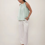 100% Linen Ruched Neck Tank Top
