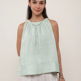 100% Linen Ruched Neck Tank Top