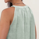 100% Linen Ruched Neck Tank Top