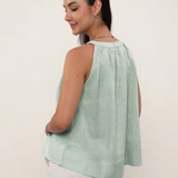 100% Linen Ruched Neck Tank Top