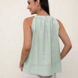 100% Linen Ruched Neck Tank Top