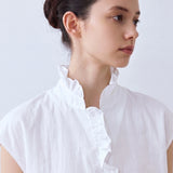 100% Linen Ruffle Collar Cap Sleeve Blouse