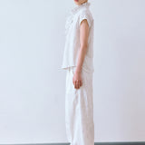 100% Linen Ruffle Collar Cap Sleeve Blouse
