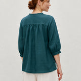 100% Linen Ruffle Crewneck Shirt
