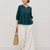 100% Linen Ruffle Crewneck Shirt