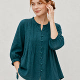 100% Linen Ruffle Crewneck Shirt